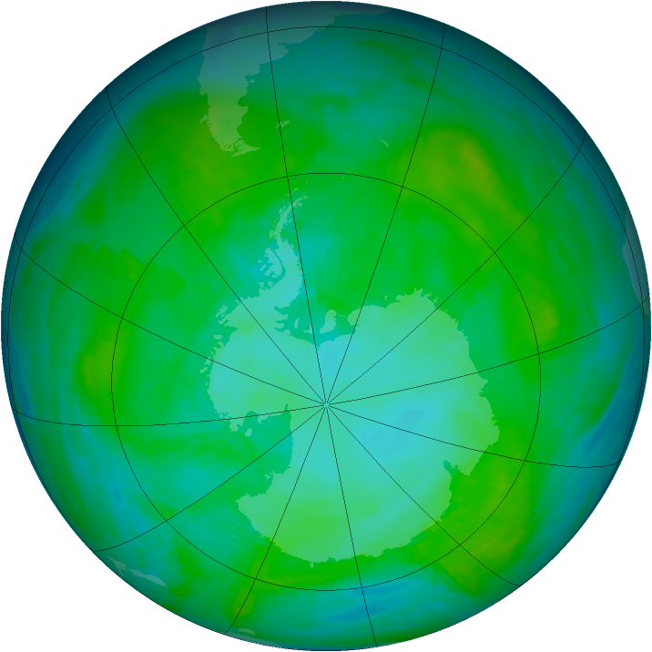 Antarctic ozone map for 19 January 1985